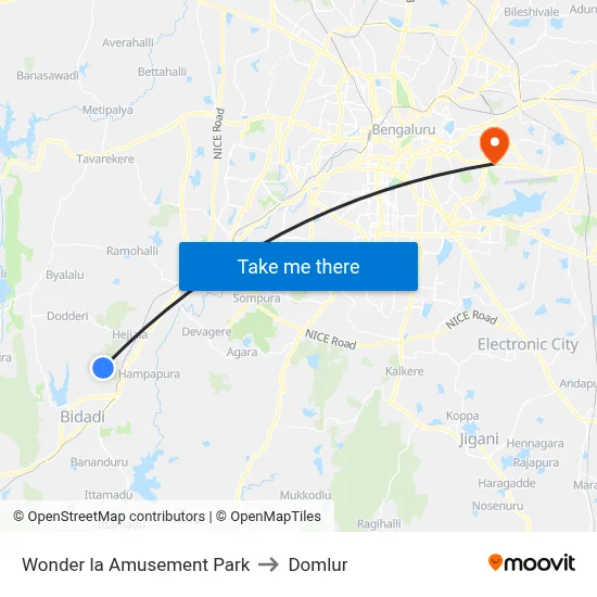 Wonder la Amusement Park to Domlur map