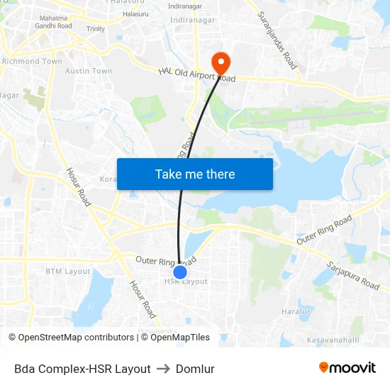 Bda Complex-HSR Layout to Domlur map