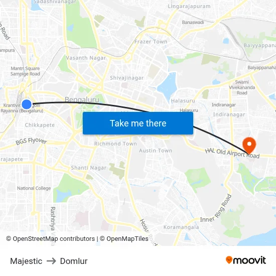 Majestic to Domlur map