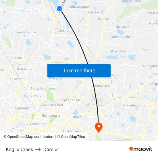 Kogilu Cross to Domlur map