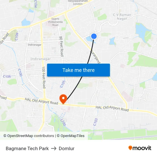 Bagmane Tech Park to Domlur map