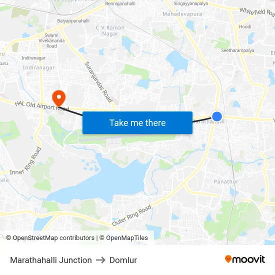Marathahalli Junction to Domlur map