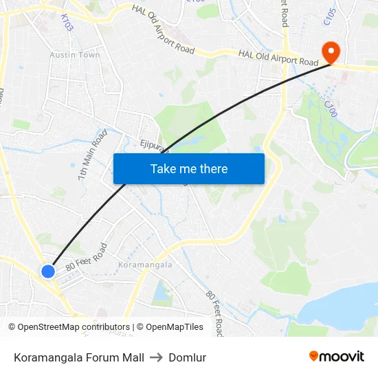 Koramangala Forum Mall to Domlur map