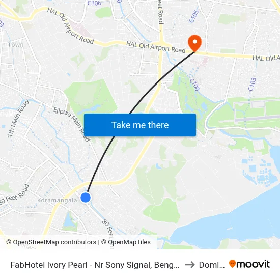 FabHotel Ivory Pearl - Nr Sony Signal, Bengaluru to Domlur map
