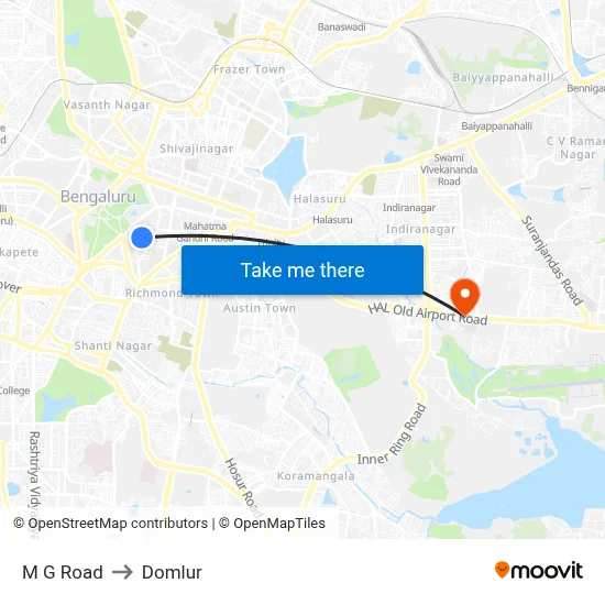 M G Road to Domlur map