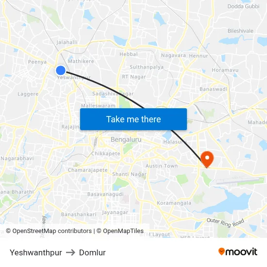 येशवंतपुर to डोमलूर map