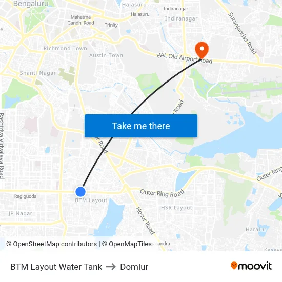 BTM Layout Water Tank to Domlur map