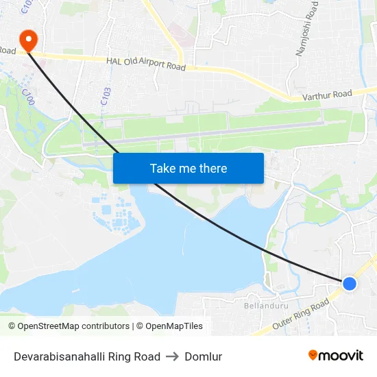Devarabisanahalli Ring Road to Domlur map