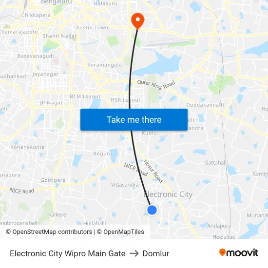 Electronic City Wipro Main Gate to Domlur map
