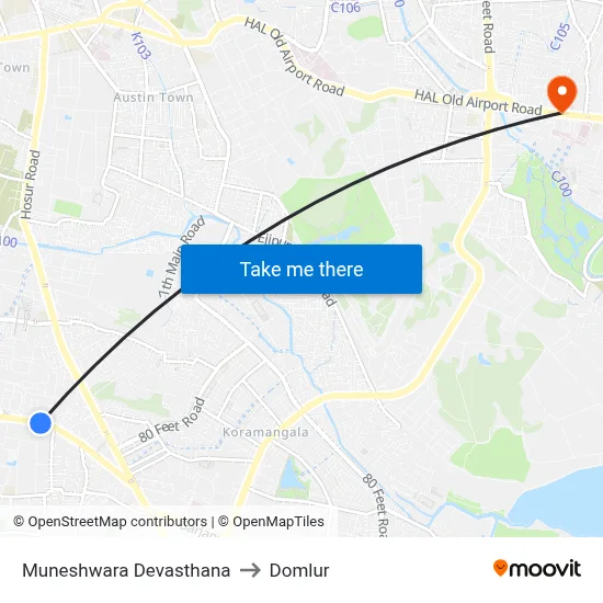 Muneshwara Devasthana to Domlur map
