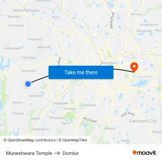 Muneshwara Temple to Domlur map