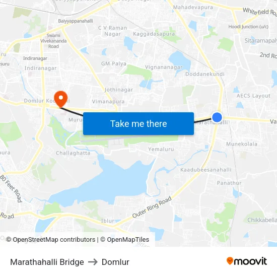 Marathahalli Bridge to Domlur map