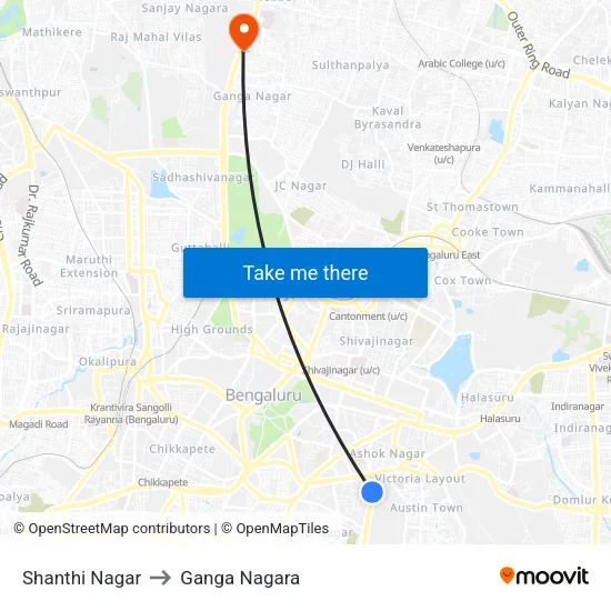Shanthi Nagar to Ganga Nagara map