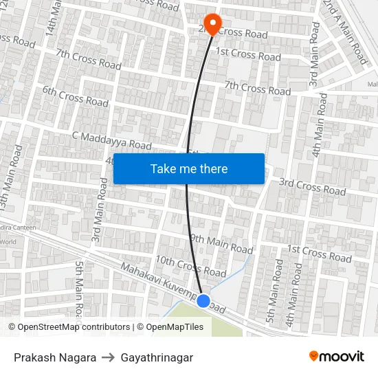 Prakash Nagara to Gayathrinagar map