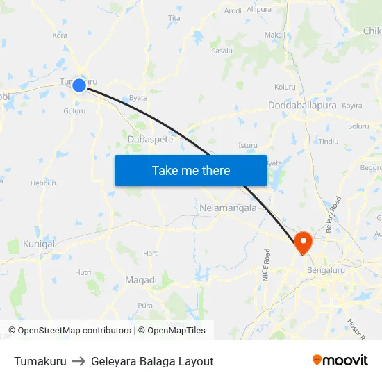 Tumakuru to Geleyara Balaga Layout map