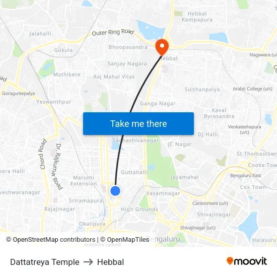 Dattatreya Temple to Hebbal map