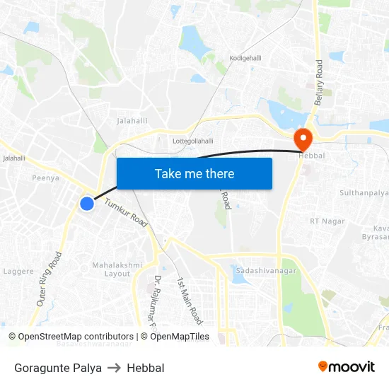 Goragunte Palya to Hebbal map