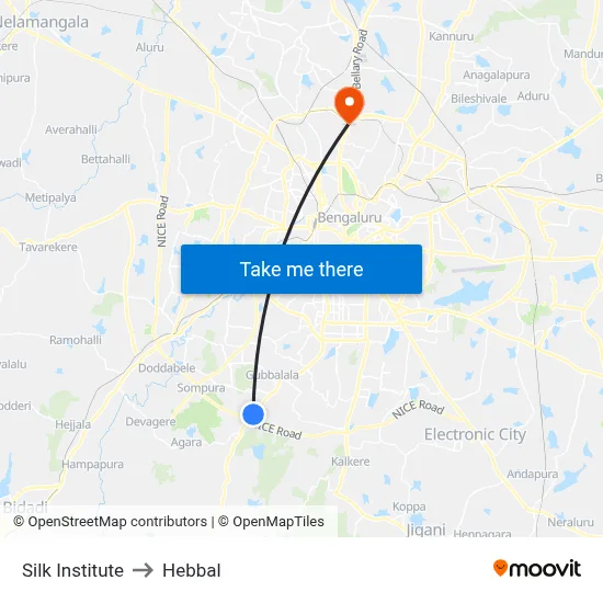Silk Institute to Hebbal map