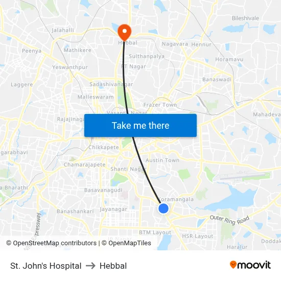 St. John's Hospital to Hebbal map