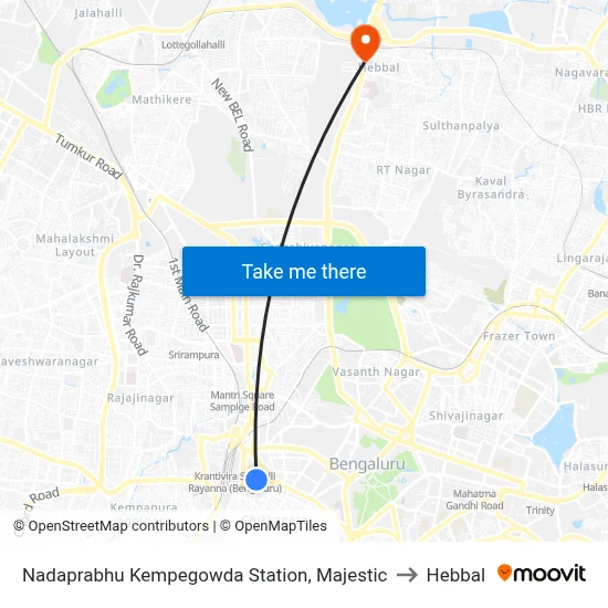 Nadaprabhu Kempegowda Station, Majestic to Hebbal map