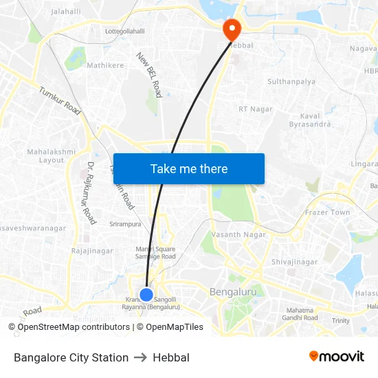 Bangalore City Station to Hebbal map
