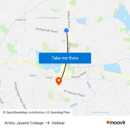Kristu Jayanti College to Hebbal map