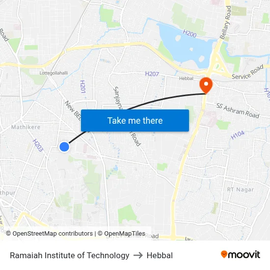 Ramaiah Institute of Technology to Hebbal map
