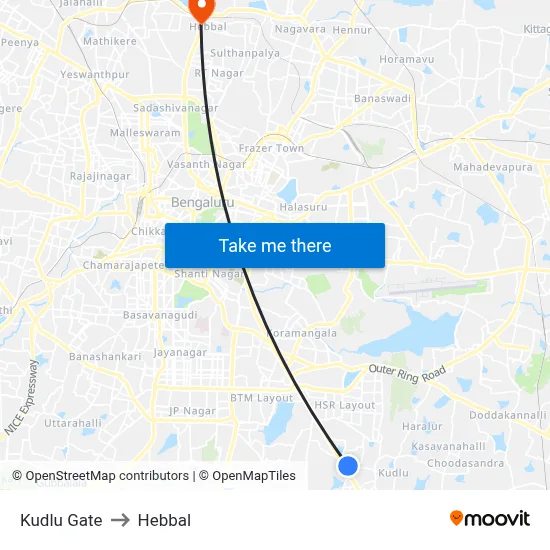 Kudlu Gate to Hebbal map