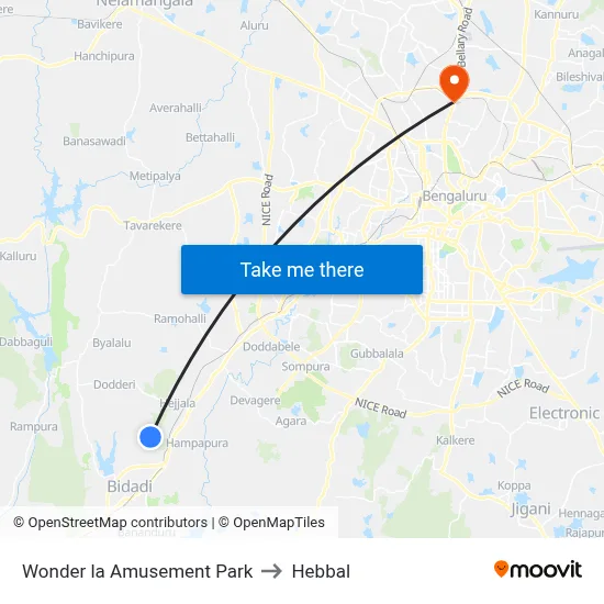 Wonder la Amusement Park to Hebbal map