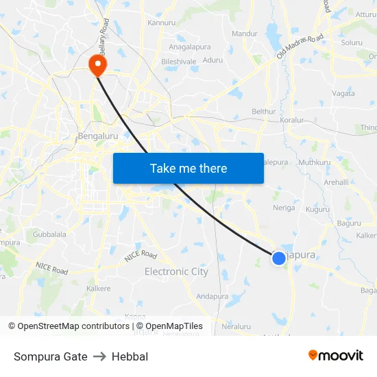 Sompura Gate to Hebbal map