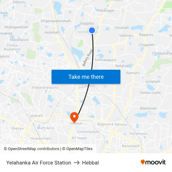 येलहंका वायु सेना स्टेशन to हेब्बाल map