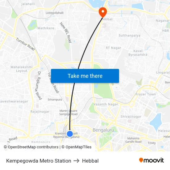 Kempegowda Metro Station to Hebbal map