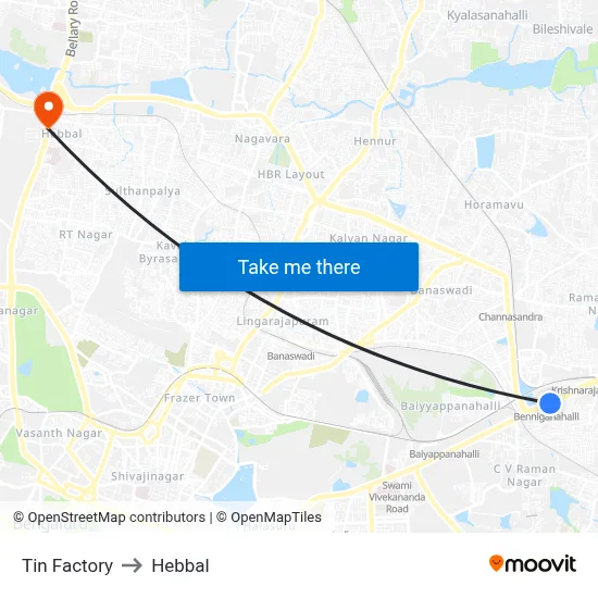 Tin Factory to Hebbal map