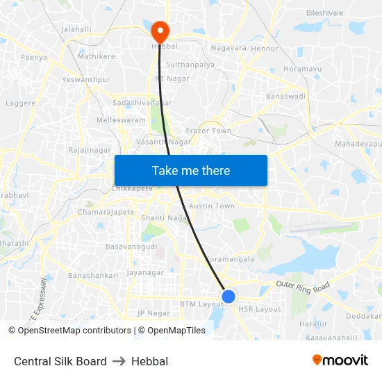 Central Silk Board to Hebbal map