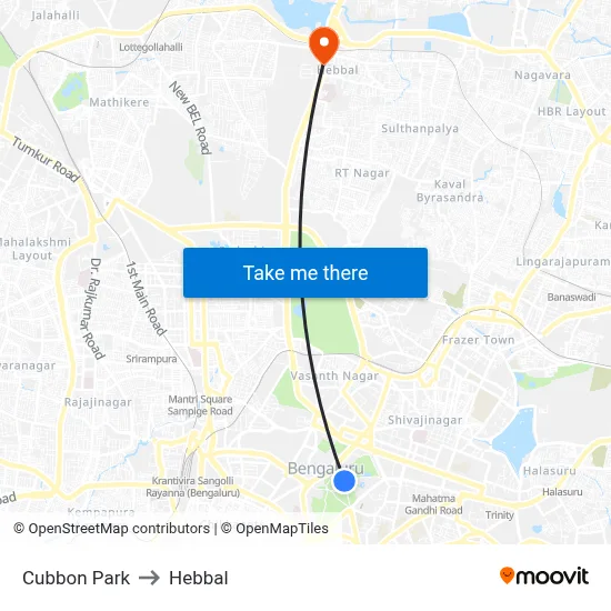 Cubbon Park to Hebbal map