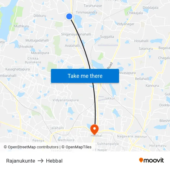 Rajanukunte to Hebbal map