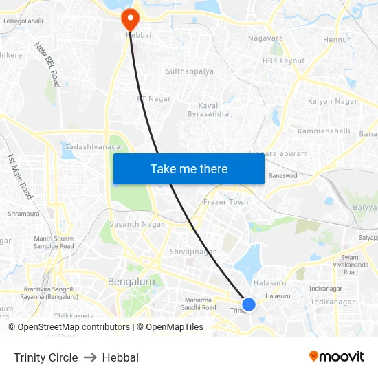 ट्रिनिटी सर्कल to हेब्बाल map