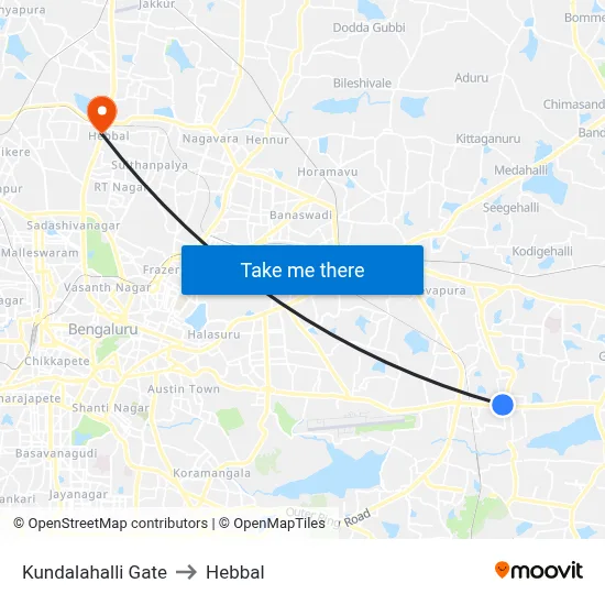 Kundalahalli Gate to Hebbal map