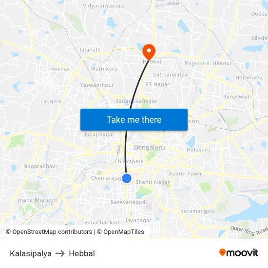 Kalasipalya to Hebbal map