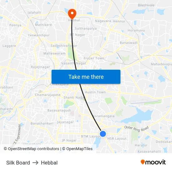 Silk Board to Hebbal map