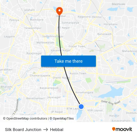 Silk Board Junction to Hebbal map