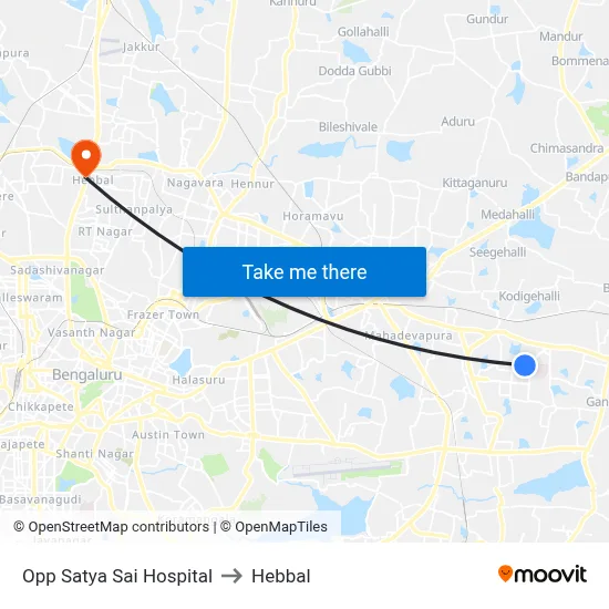 Opp Satya Sai Hospital to Hebbal map