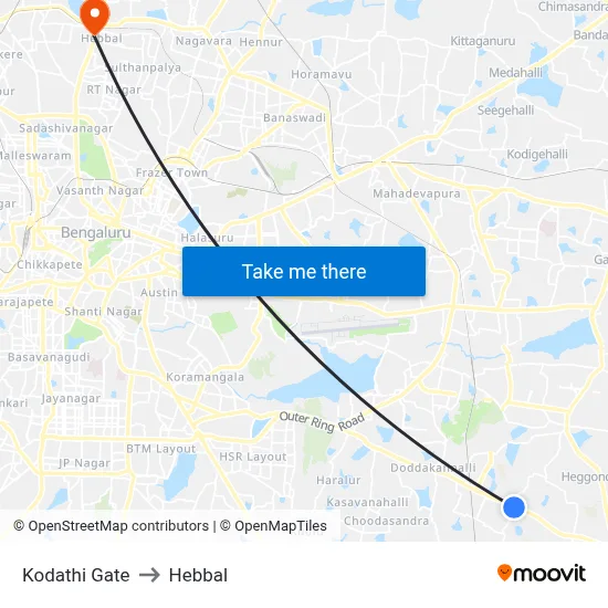 Kodathi Gate to Hebbal map