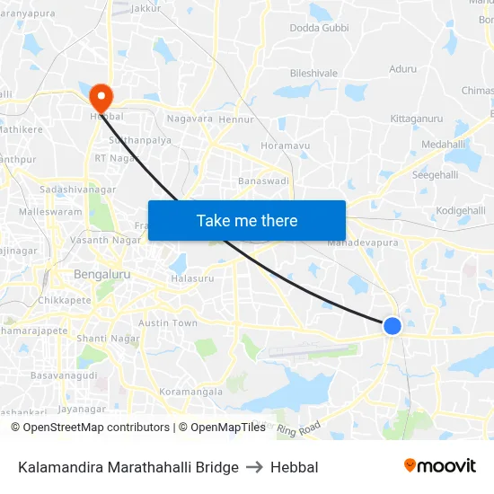 Kalamandira Marathahalli Bridge to Hebbal map