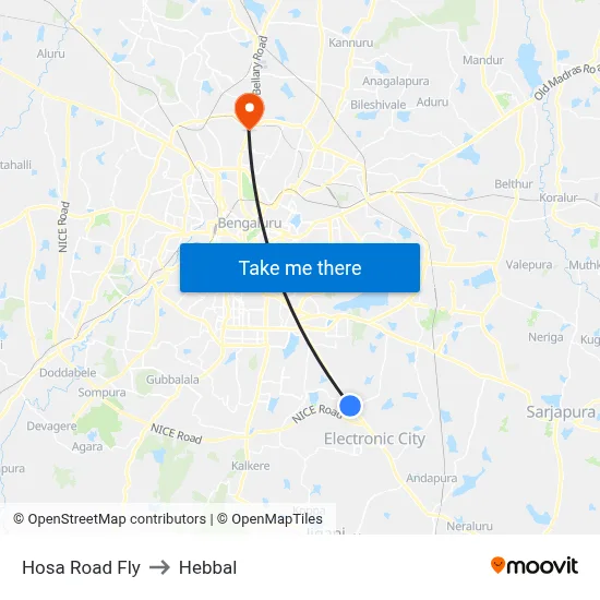 Hosa Road Fly to Hebbal map