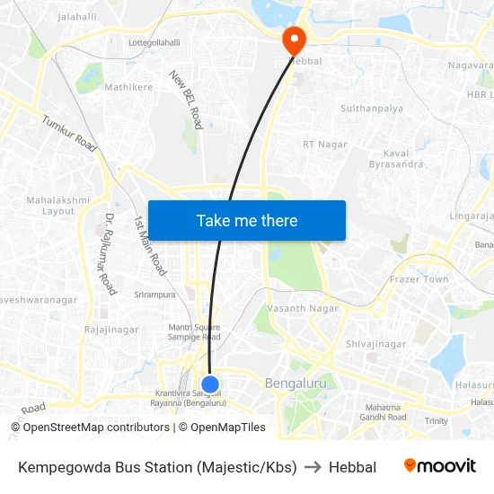 Kempegowda Bus Station (Majestic/Kbs) to Hebbal map