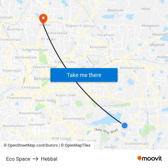 Eco Space to Hebbal map