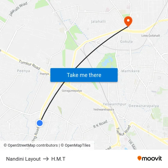 Nandini Layout to H.M.T map