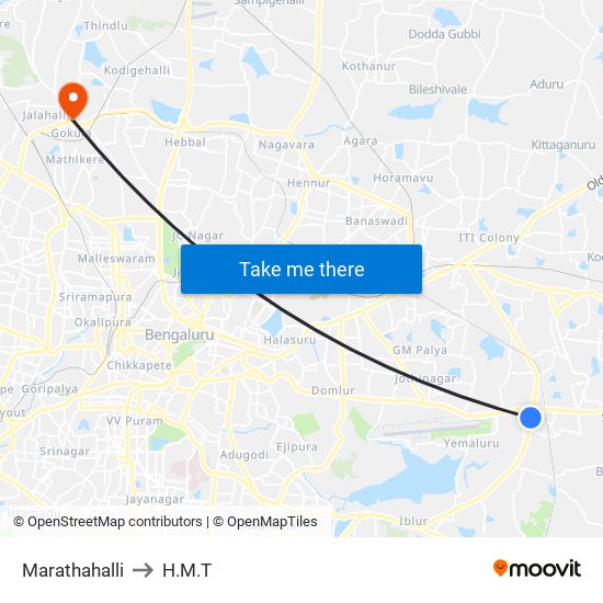 Marathahalli to H.M.T map