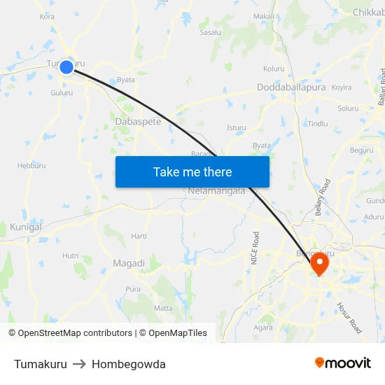 Tumakuru to Hombegowda map
